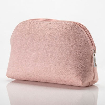 Pink Faux Suede Cosmetic Bag