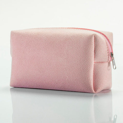 Pink Rectangle Faux Suede Cosmetic Bag